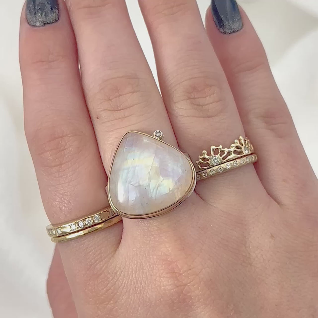 Rainbow Moonstone with Diamond Ring