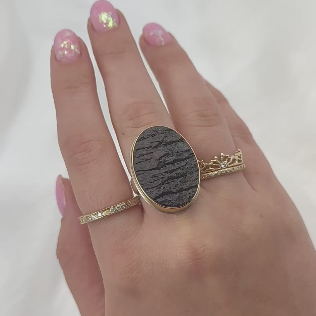 Oval Surface Cut Obsidian Ring