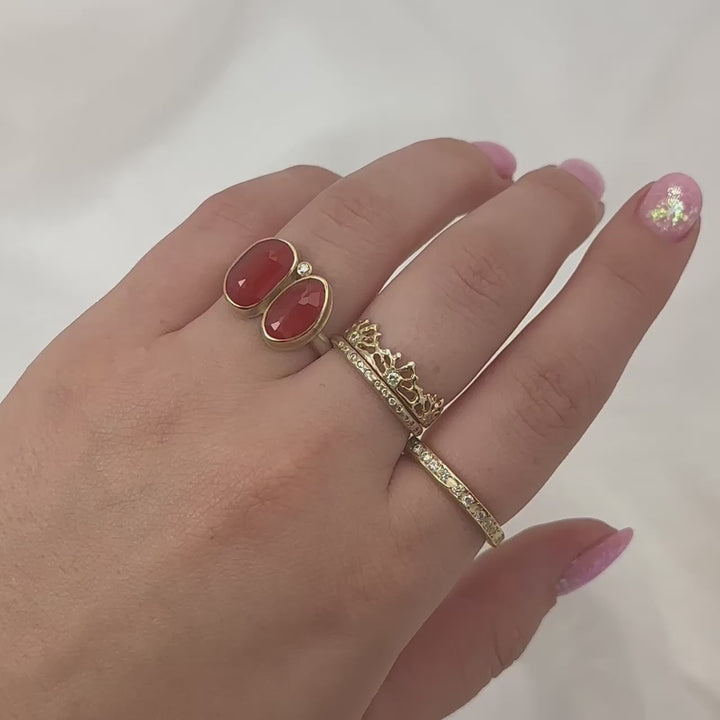 Asymmetrical Double Carnelian + Satellite Diamond Ring