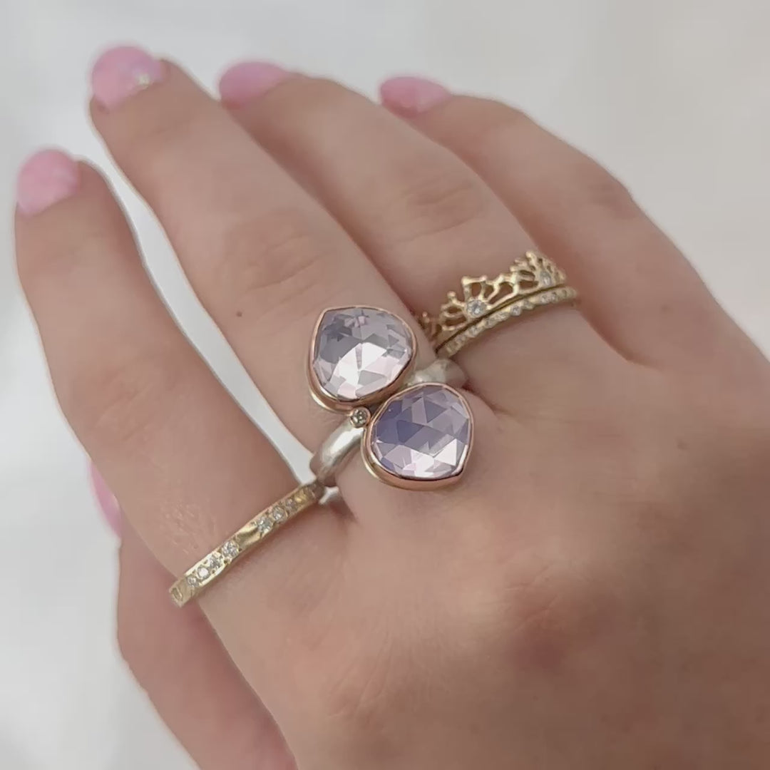 Double Lotus Amethyst + Diamond Ring