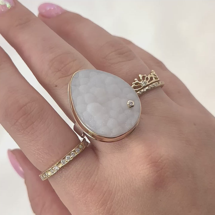 Brazilian White Druzy + Diamond Ring