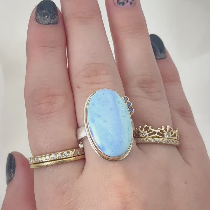 Kazakhstani Turquoise Ring With Triple Satellite Blue Sapphires