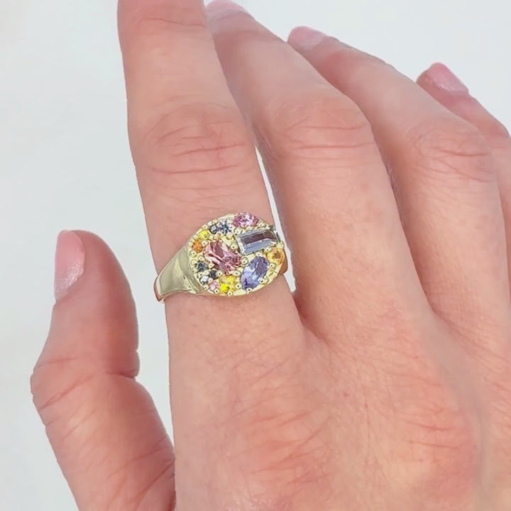 Vivid Multicolor Sapphire Cluster Ring