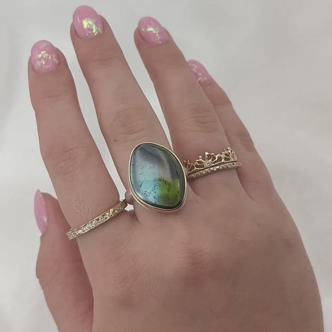 Asymmetrical Blue Green Tourmaline Ring