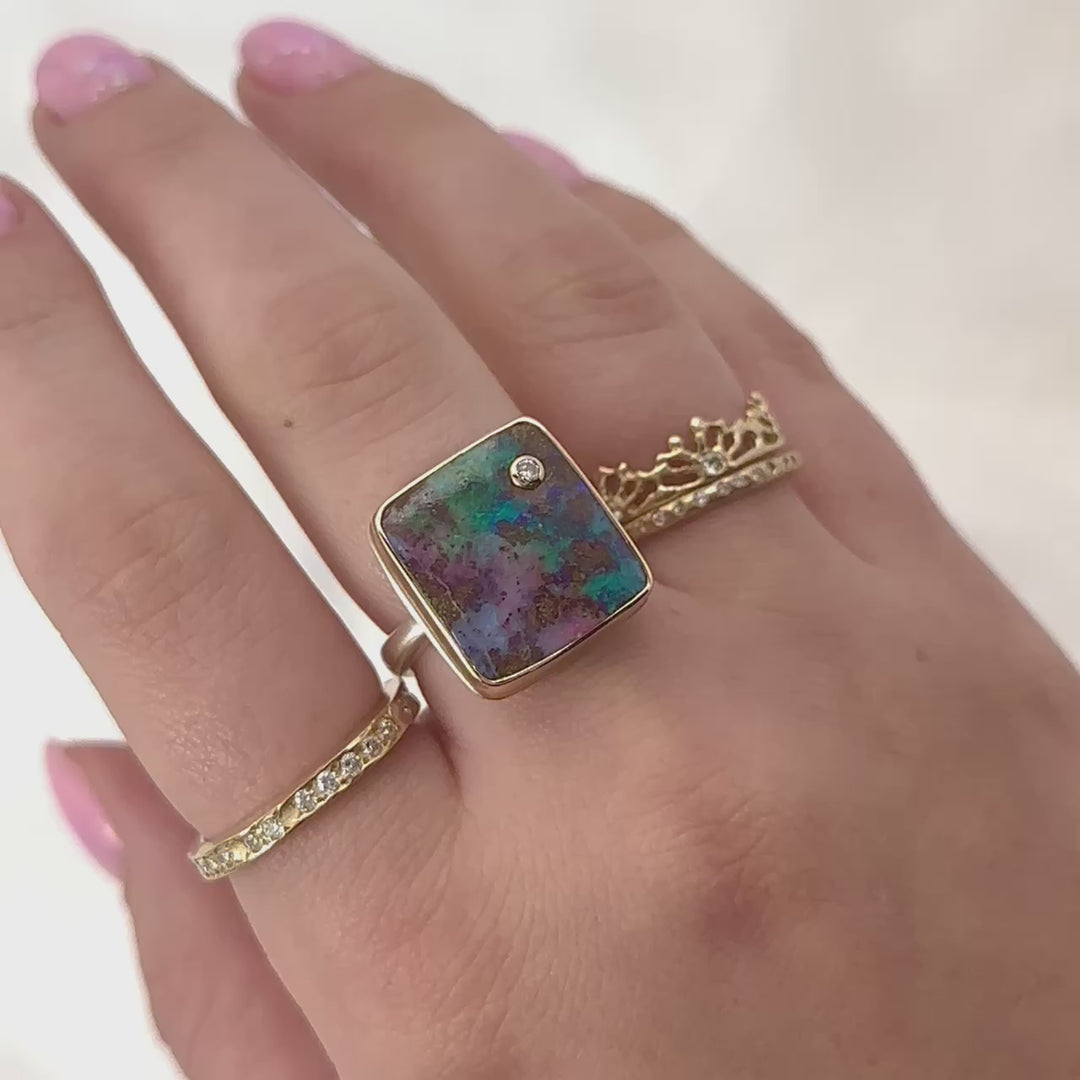 Boulder Opal + Diamond Ring