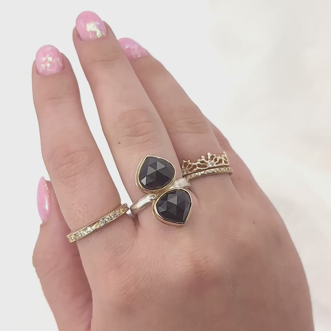 Double Lotus Black Onyx + Diamond Ring