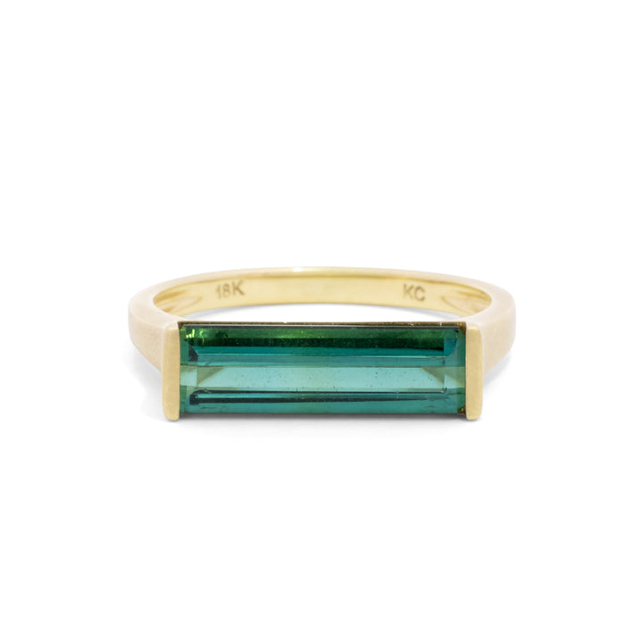 Narrow Baguette Green Tourmaline Half Bezel Ring