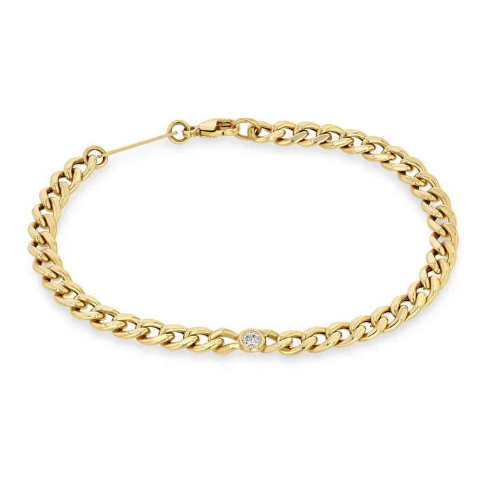 Medium Curb Chain Bracelet with Single Floating Diamond