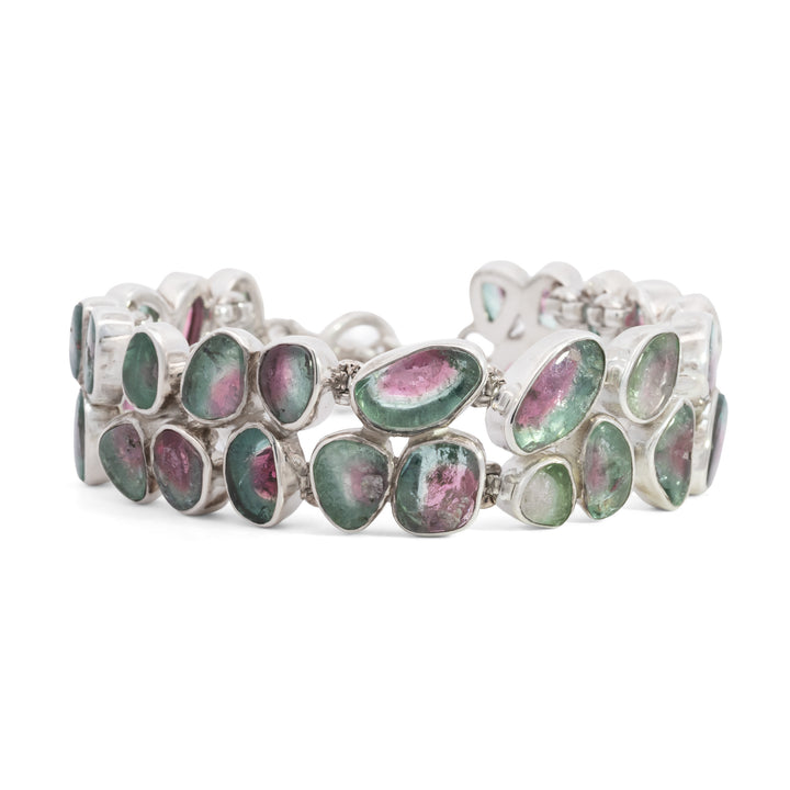 Bezel Set Pink & Green Tourmaline Bracelet