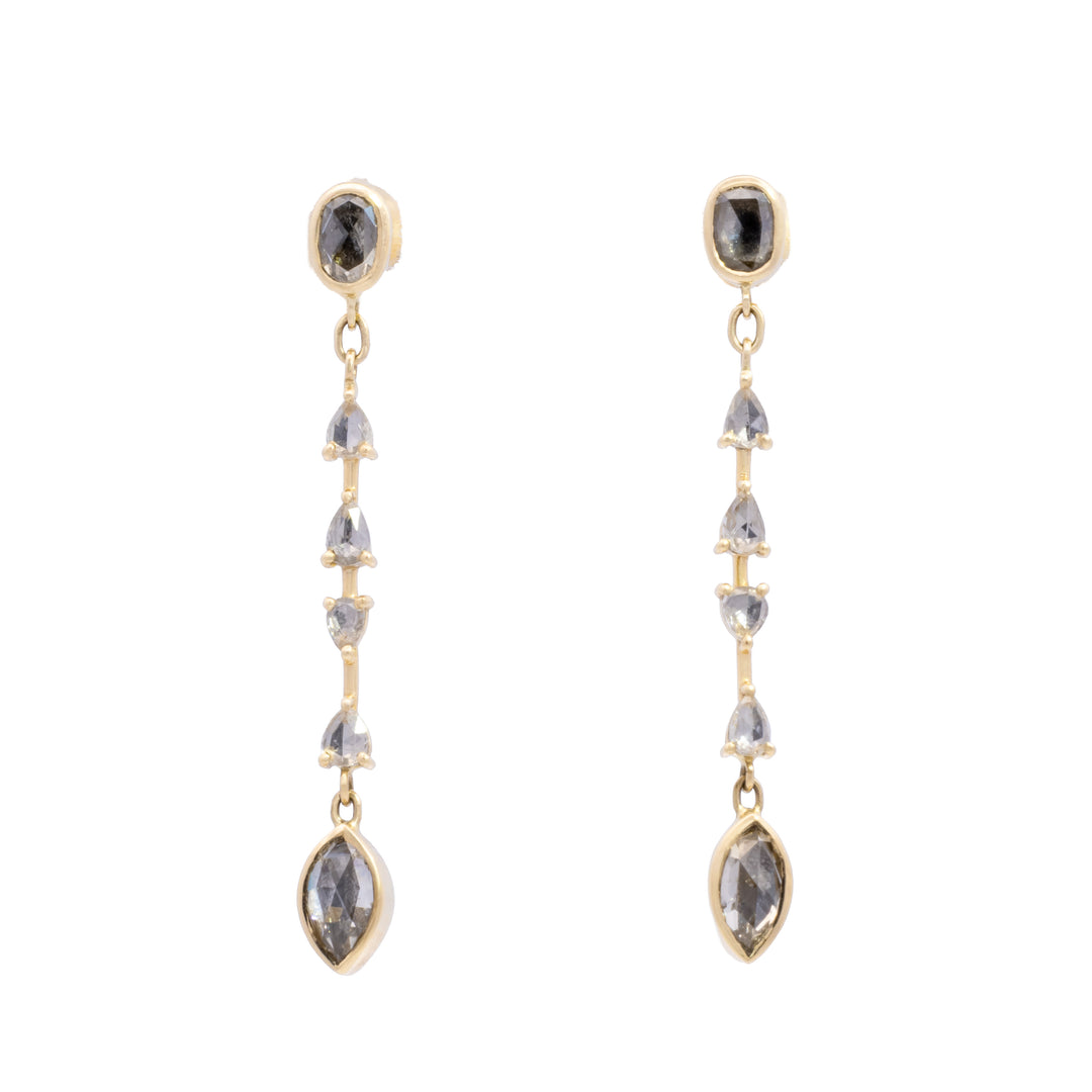 Multi Mixed Rose Cut Diamond Long Post Drop Earrings