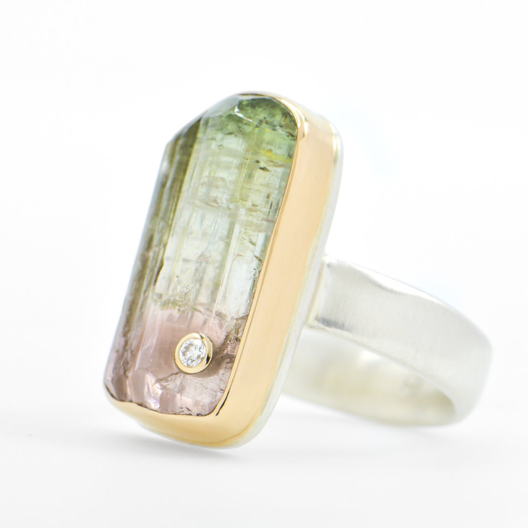 Surface Cut Watermelon Tourmaline Ring