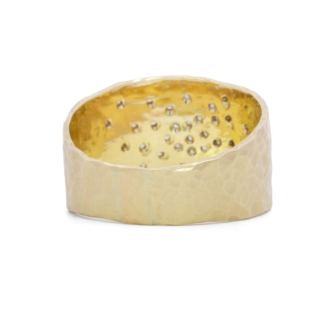 Wide Hammered Band with Scattered Diamonds