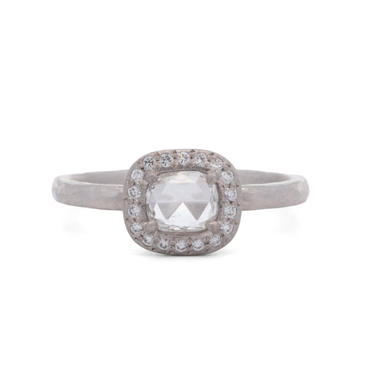 Rose Cut Cushion Diamond Halo Ring