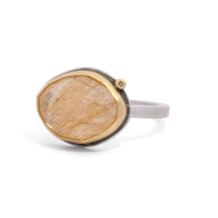 Rutilated Quartz and Diamond Ring