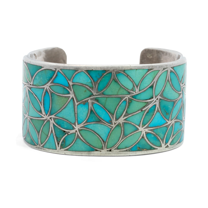 1950's Vintage Zuni Turquoise Inlay Wide Cuff