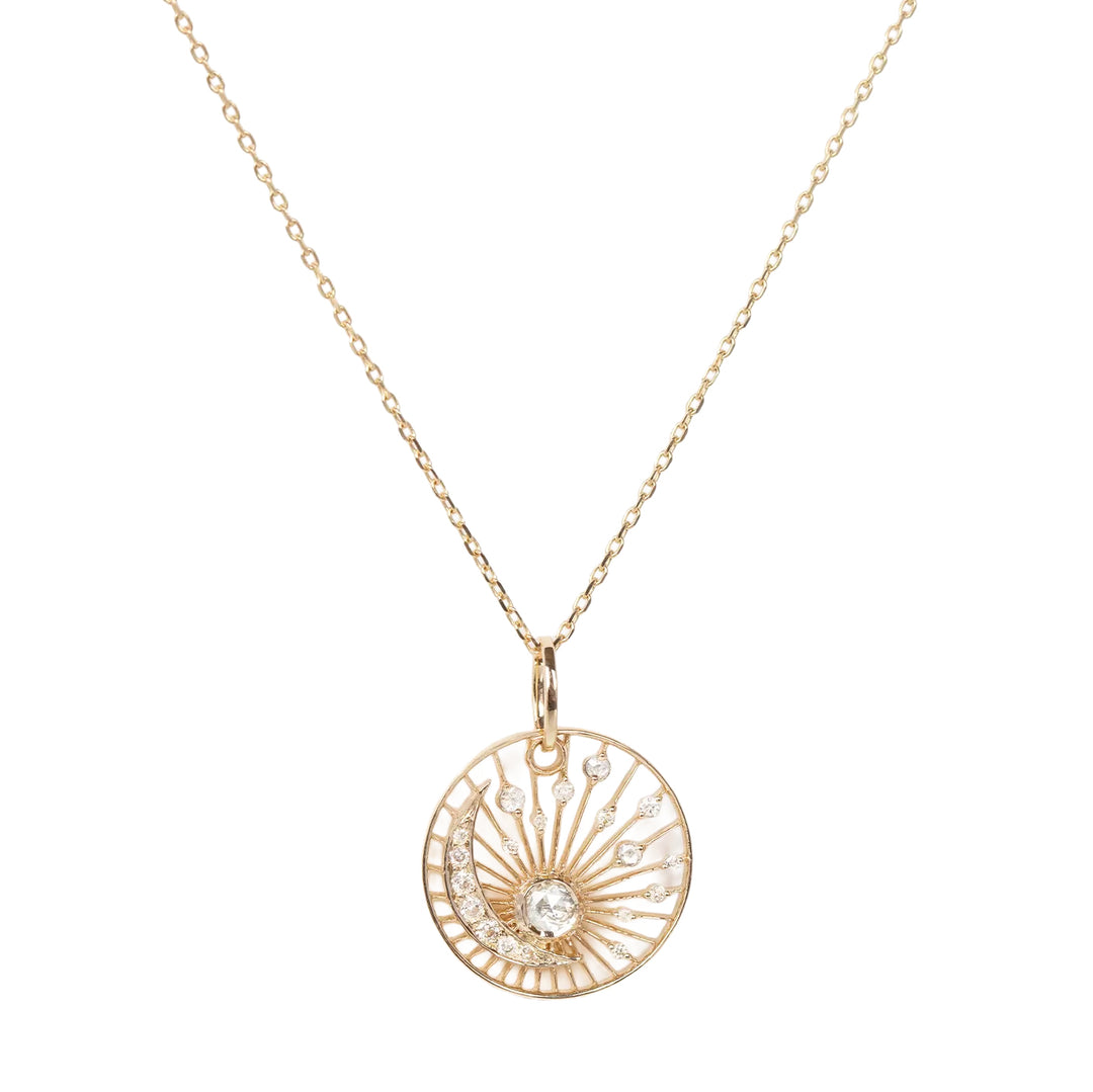 Grey Rose Cut Diamond Moon & Sun Dream Catcher Necklace