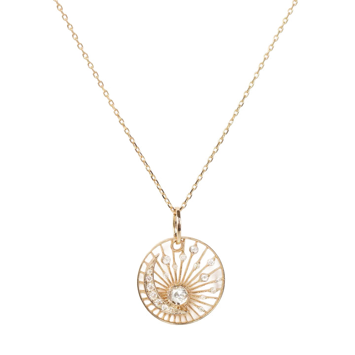 Grey Rose Cut Diamond Moon & Sun Dream Catcher Necklace