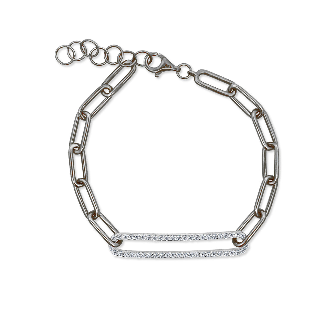 Pavé Diamond Bar Paperclip Chain Bracelet