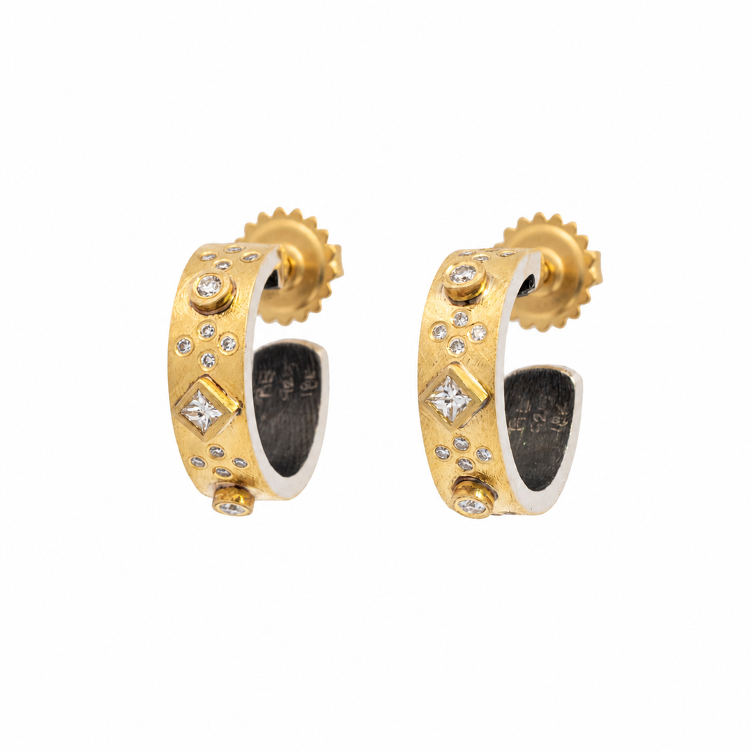 Trunk Show Princess Cut Diamond Small Hoop Earrings