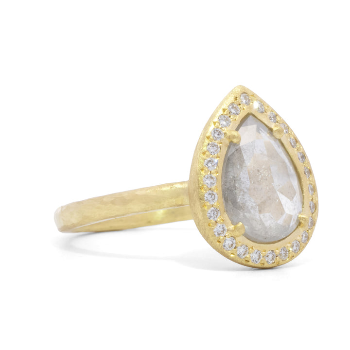 Pear Grey Diamond Halo Ring