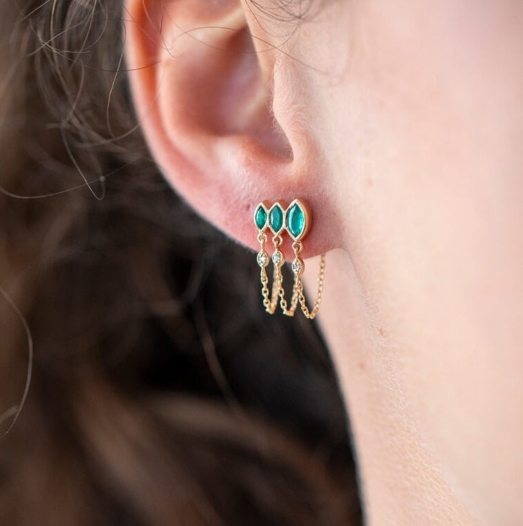 Marquise Emerald Chain Earrings