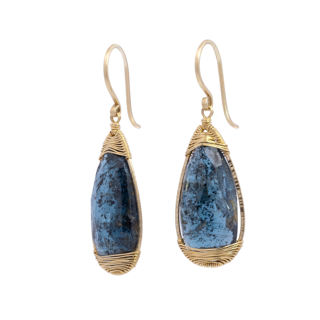 Teardrop Faceted Kyanite Wire Wrapped Drop Earrings