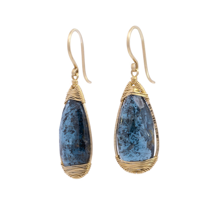 Teardrop Faceted Kyanite Wire Wrapped Drop Earrings