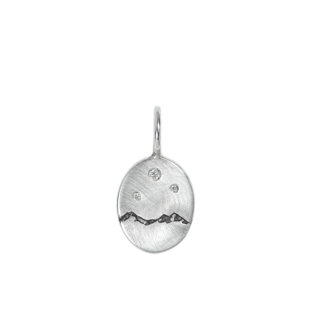 Mini Three Sisters Mountain Range Silver & Diamond Oval Charm