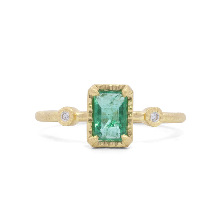 Rectangular Zambian Emerald Muguet Ring