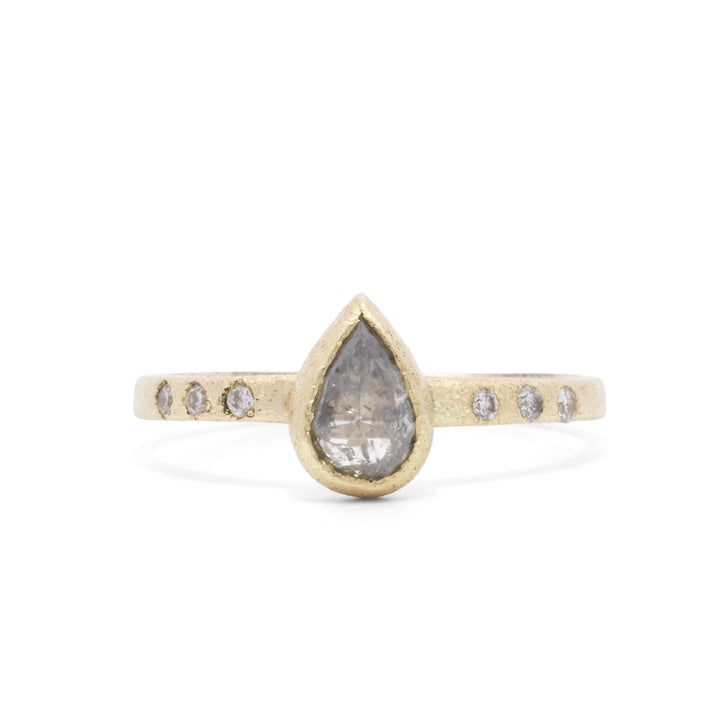 Pear Shaped Salt & Pepper Diamond Ring