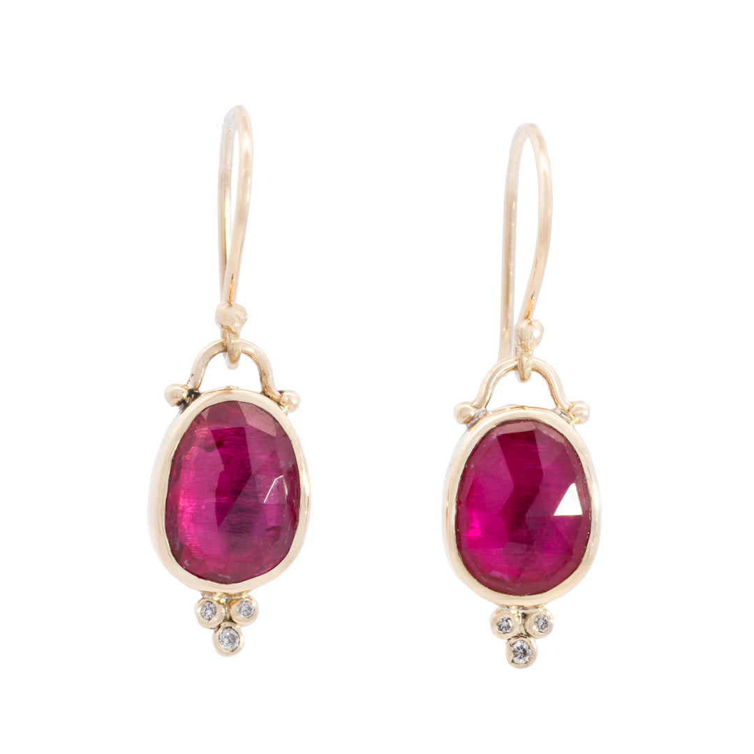 Faceted Bezel Ruby Drop Earrings