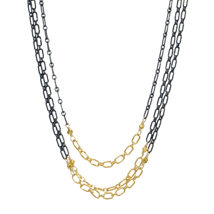 Two Tone Graduated Triple Chain Necklace