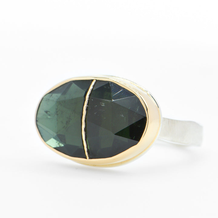 Green Tourmaline Golden Grout Ring