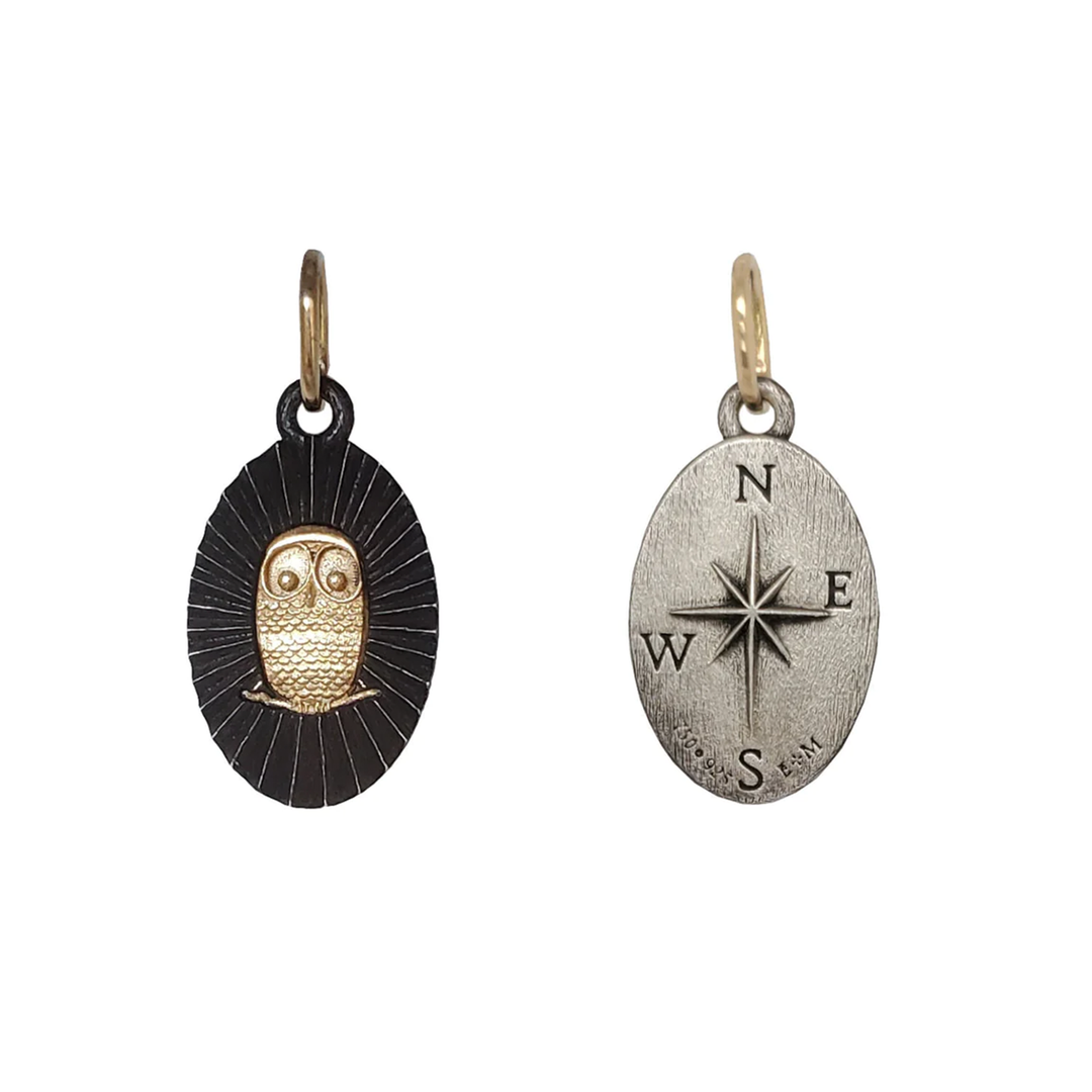 Small Oval Ruche Owl + North Star Charm