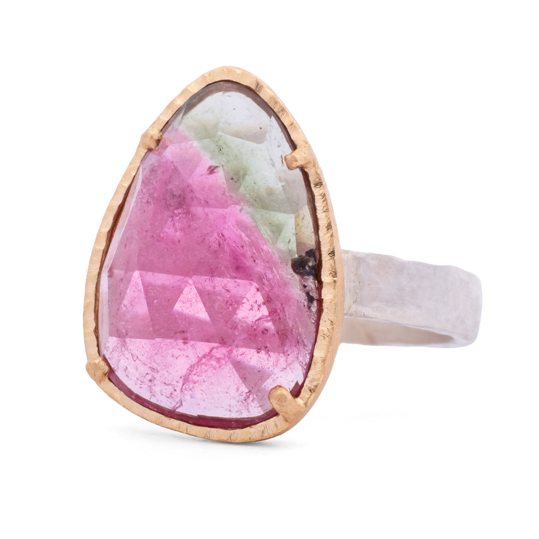 Bi-Color Asymmetrical Faceted Tourmaline Ring