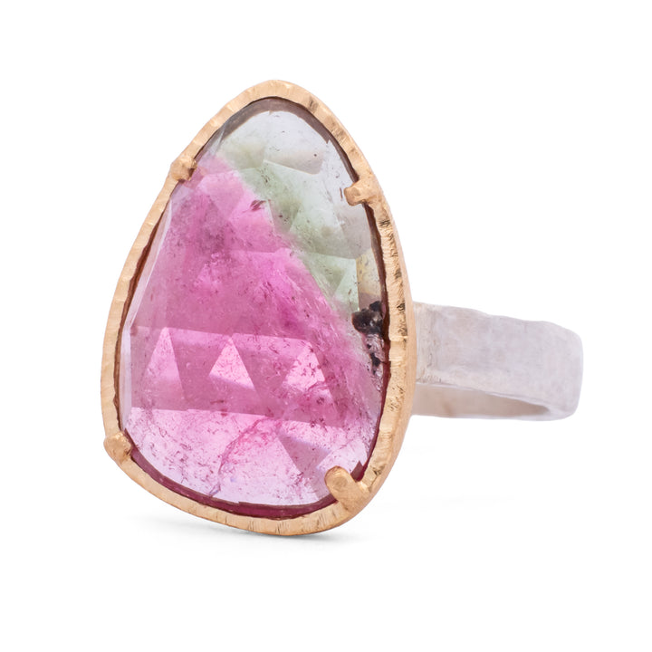 Bi-Color Asymmetrical Faceted Tourmaline Ring
