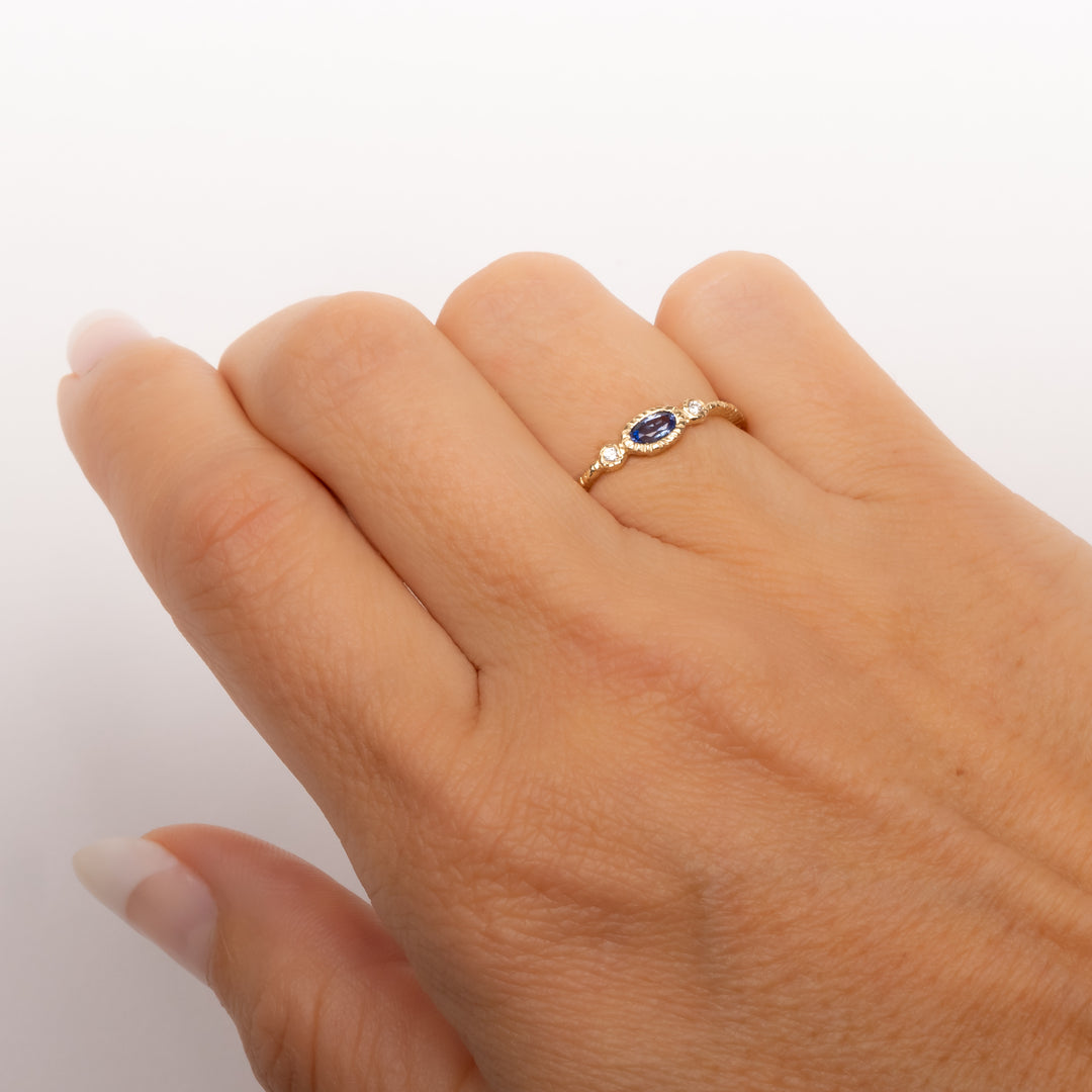 Small Oval Blue Sapphire with Diamond Ring