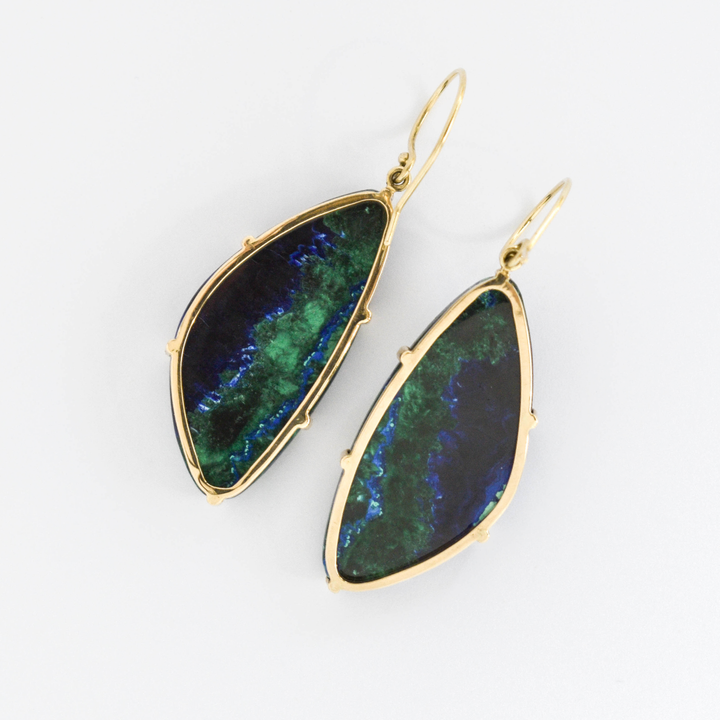 Asymmetrical Azurite, Malachite, and Chrysocolla Drop Earrings