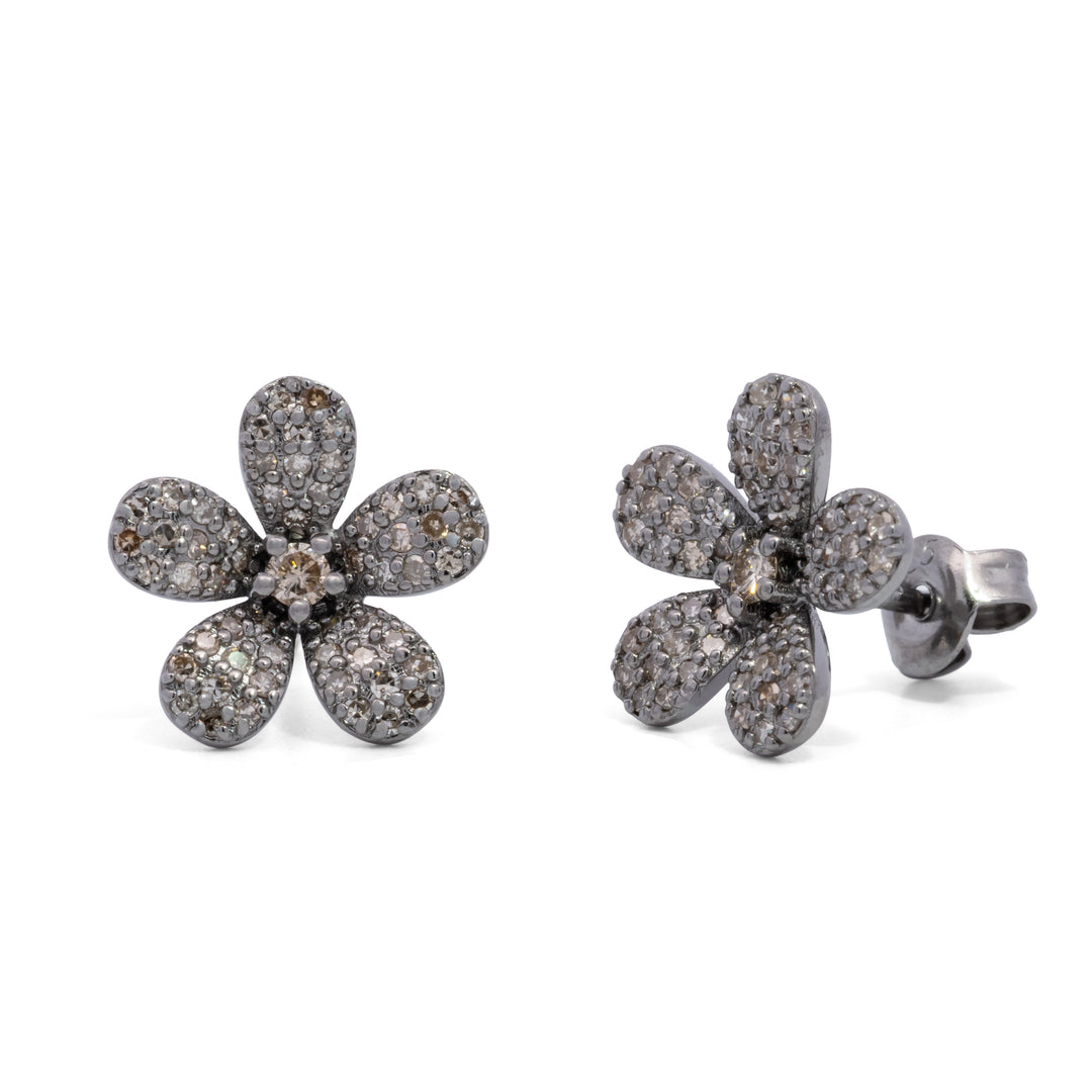 Large Diamond Flower Post Earrings