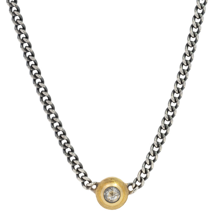 Rose Cut Salt & Pepper Diamond Curbed Link Necklace