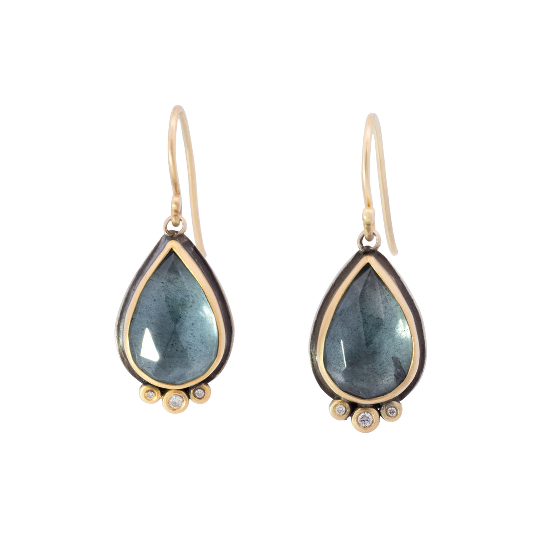 Moss Aquamarine with Diamond Drop Earrings