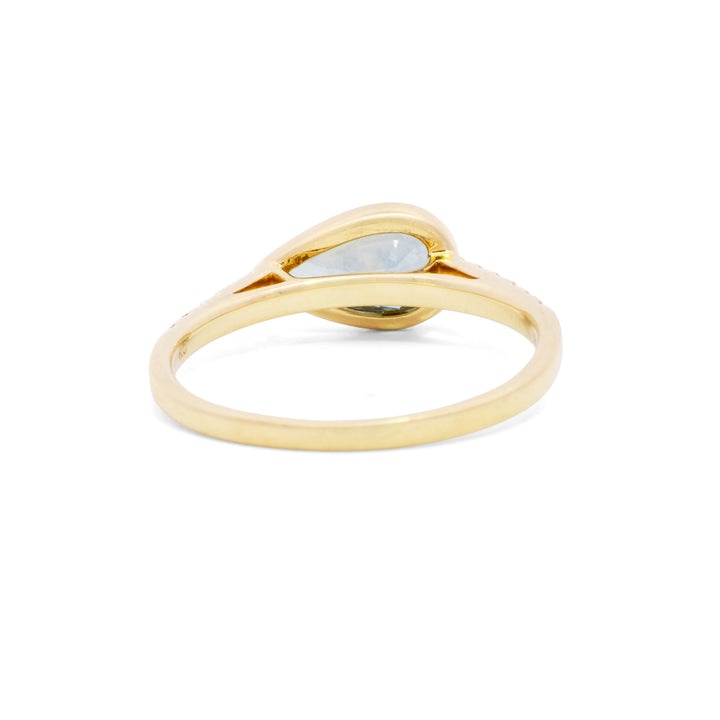 Horizontal Pear Green Sapphire Bezel Set Ring