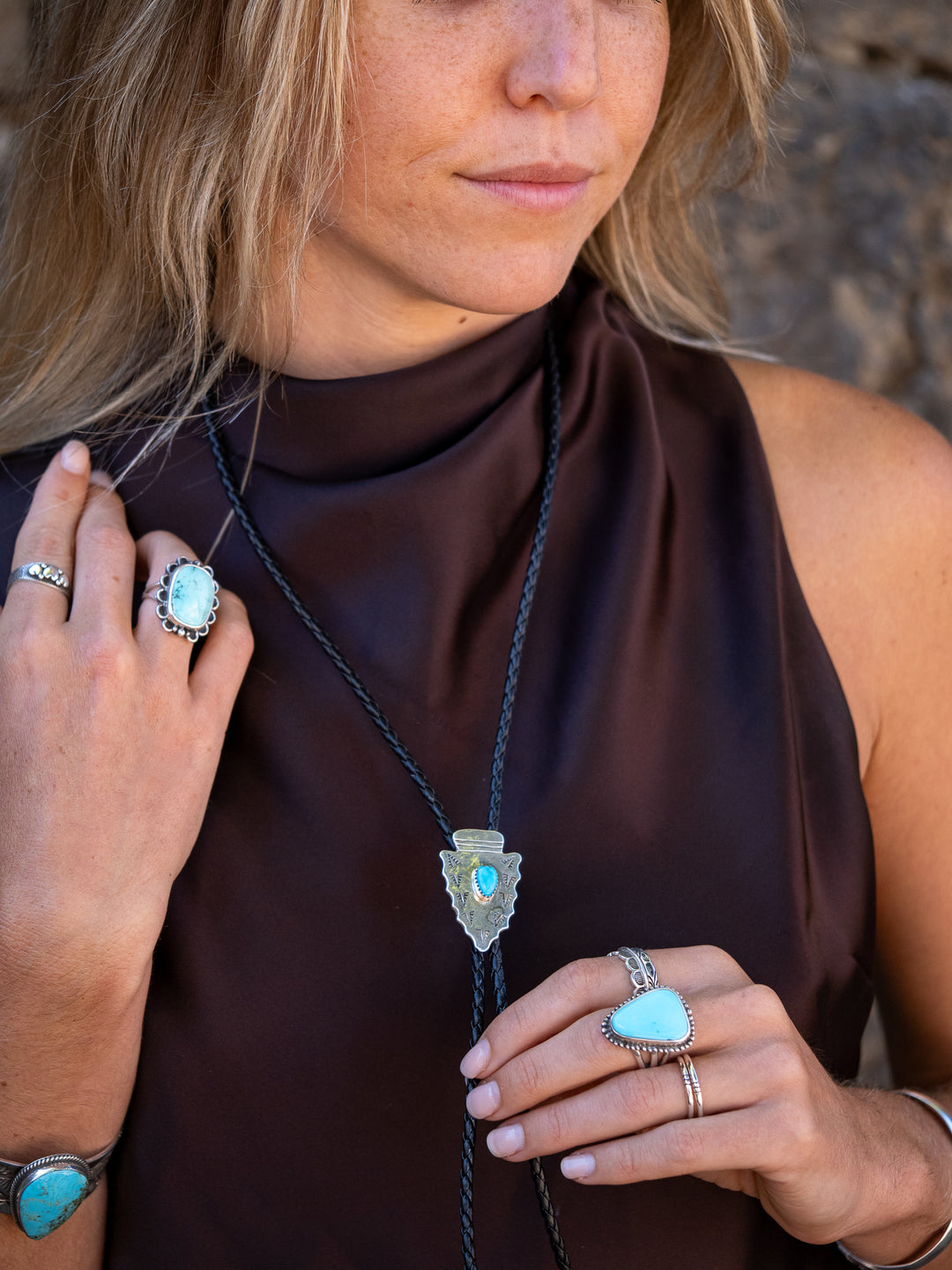 Turquoise Arrowhead Bolo Tie Necklace