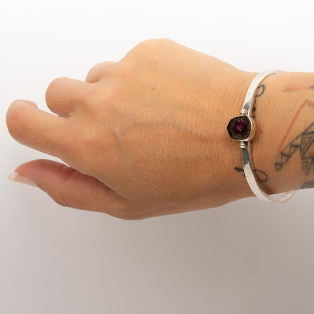 Watermelon Tourmaline Bezel Set Cuff Bracelet
