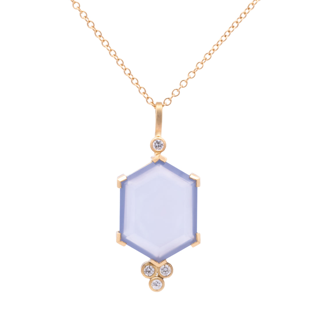 Hexagonal Prong Set Natural Chalcedony Necklace