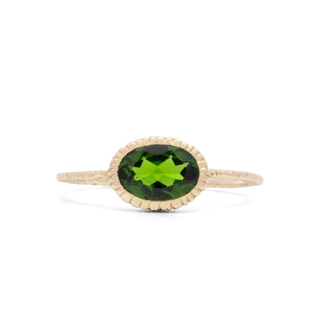 Small Oval Faceted Chrome Diopside Ring