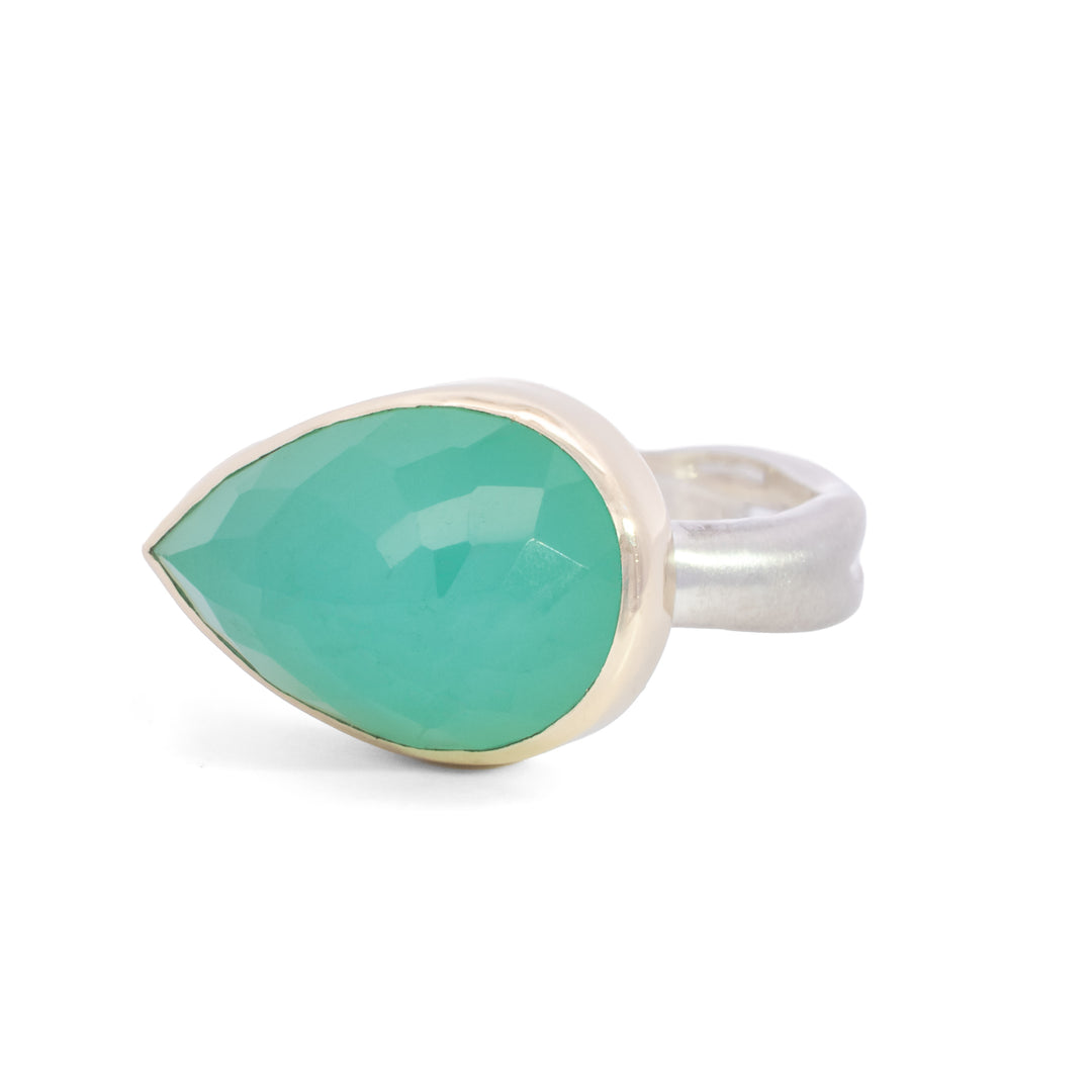 Horizontal Pear Shaped Chrysoprase Ring