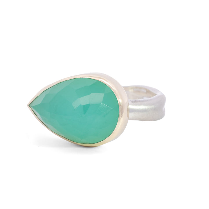 Horizontal Pear Shaped Chrysoprase Ring