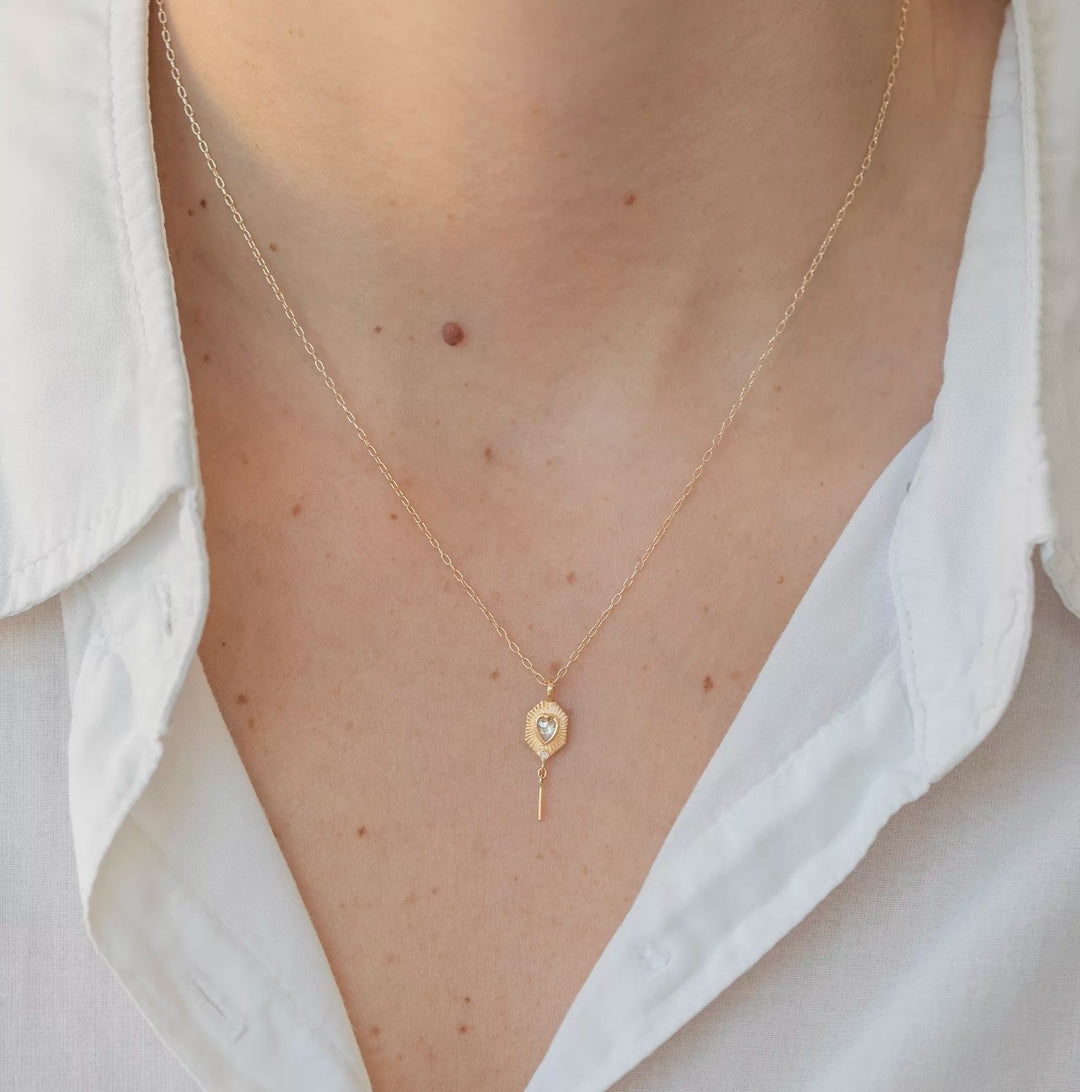 Grey Diamond Little Heart Plate Necklace