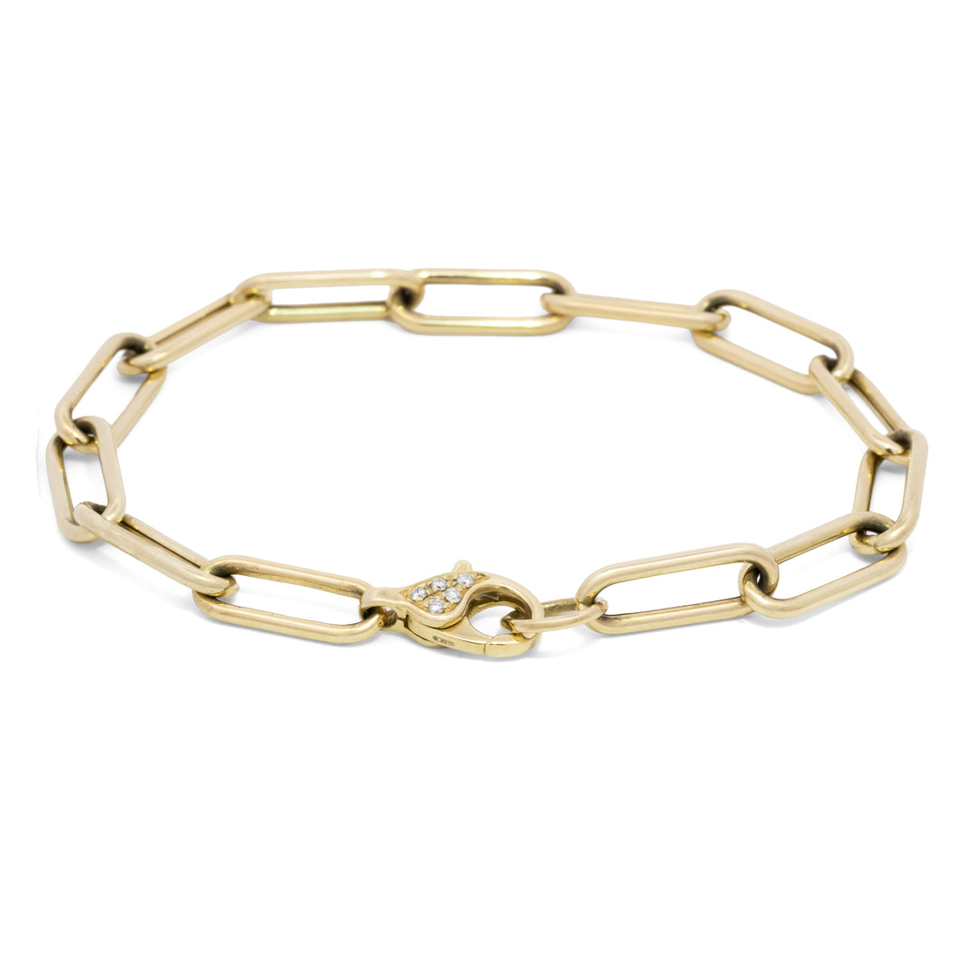 Large Paperclip Chain with Pavé Diamonds on Lobster Clasp Bracelet